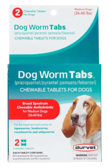 Dog Worm Tabs Chew Tabs for Medium Dogs 26-60lb 2ct