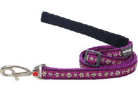 Red Dingo Leash-Purple Daisy Chain